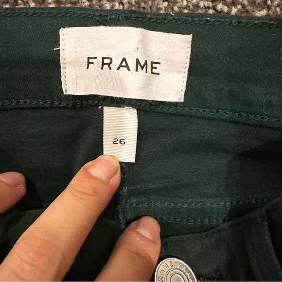 FRAME Le High Straight leg jeans | Raw Stagger Coated Jeans -green pine - Picture 4 of 14